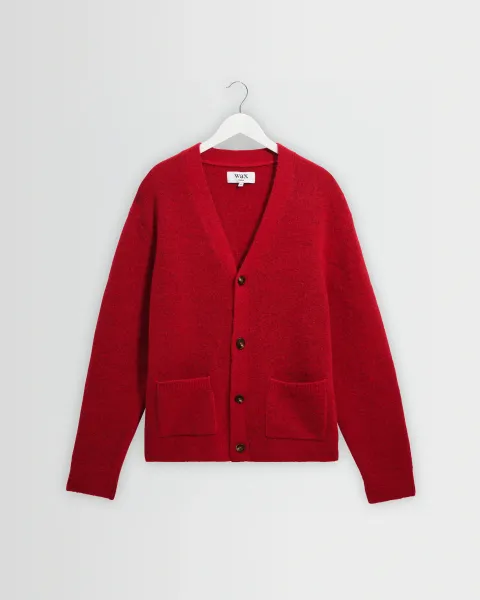 Walker - Red Fluffy Wool Knit Cardigan