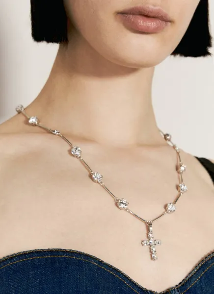 Roseary-Style Necklace With Rhinestone Crosses