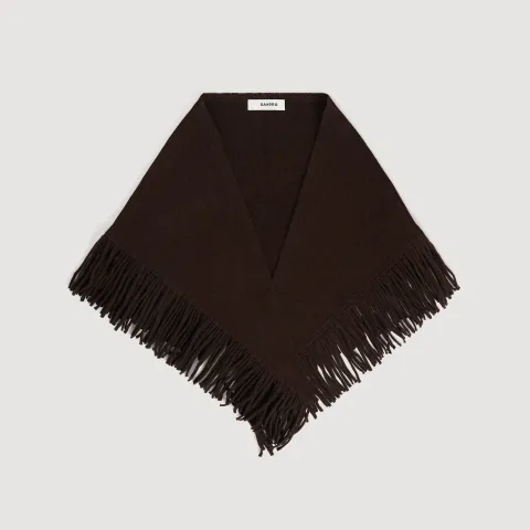 SANDRO Fringed wool triangle scarf