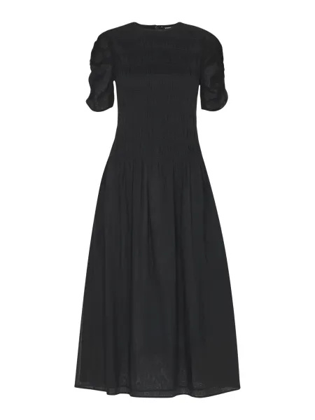 Whistles Black Avery Smocked Dress
