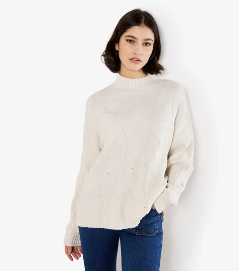 Women's Cream Sparkle Cable Front Jumper