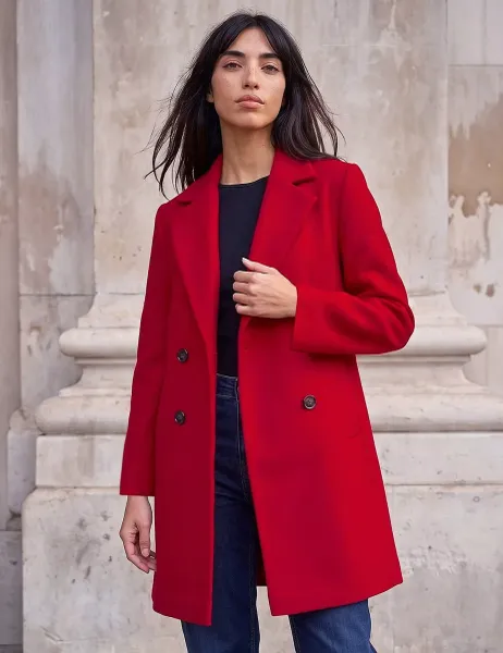 Roman Petite Double Breasted Tailored Coat Red