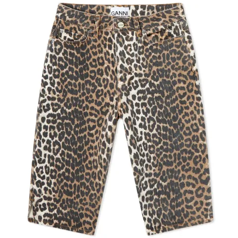 Leopard Print Denim Longline Shorts