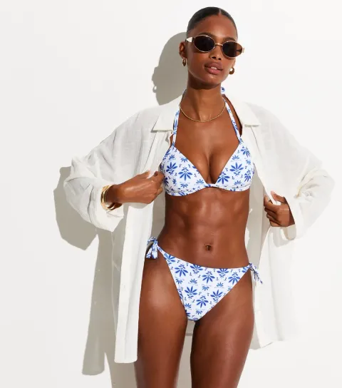 Women's Blue Floral Print Tie Side Bikini Briefs