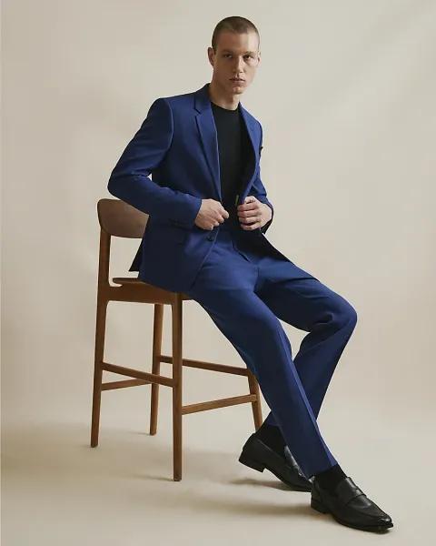 River Island Slim Fit Stretch Textured Suit Trousers