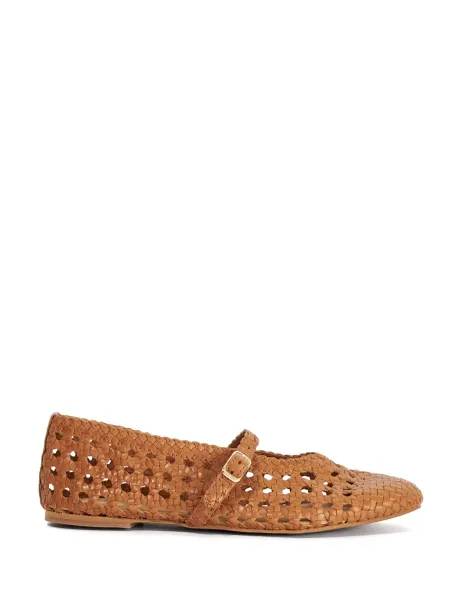 Dune London Leather Woven Flat Mary Jane Ballet Pumps Tan