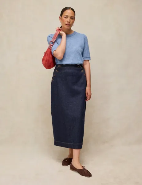 White Stuff Cotton Rich Denim Button Detail Maxi Skirt Dark Blue Denim