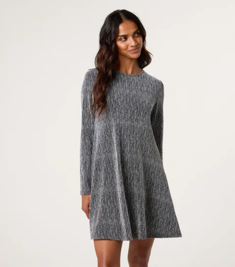 Women's Silver Long Sleeve Mini Swing Dress