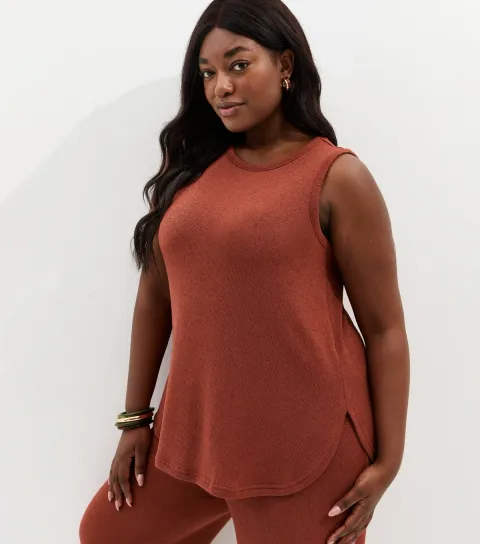 Women's Plus Size Dark Red Textured Longline Vest Curves