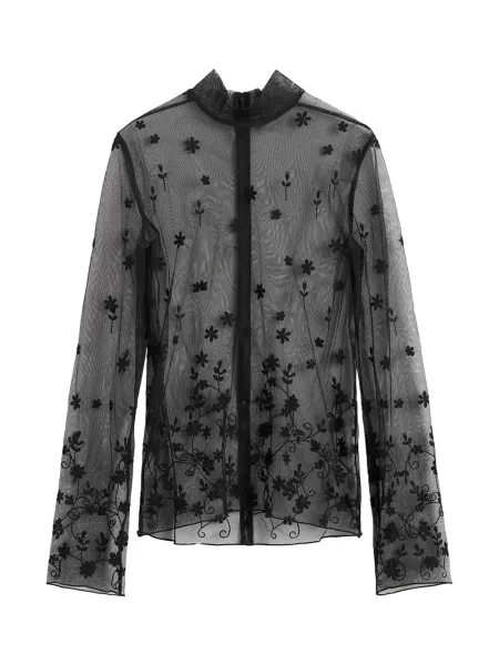 Floral Tulle Blouse Black