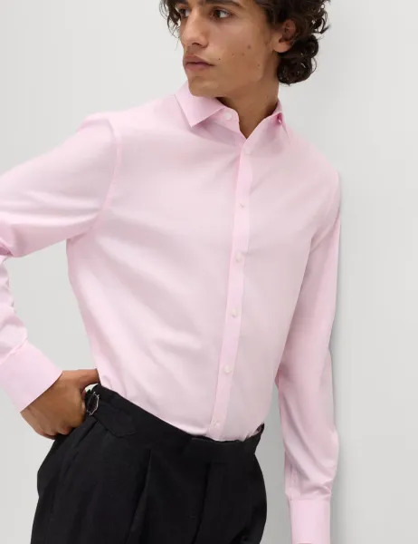 Marks & Spencer Regular Fit Easy Iron Cotton Blend Shirt Pink