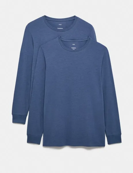 Marks & Spencer 2 Pack Heatgen Light Thermal Long Sleeve Tops Denim