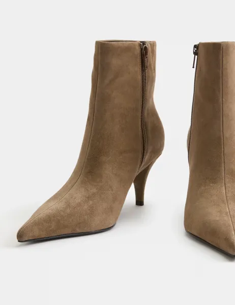 Marks & Spencer Suede Stiletto Heel Pointed Toe Ankle Boot Mink