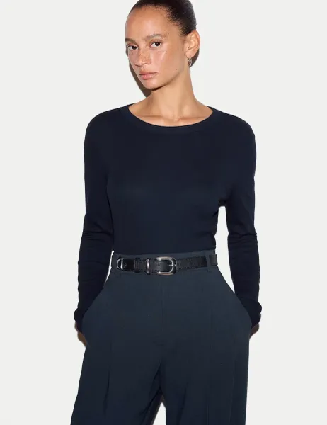 Jigsaw Cotton Rich Ribbed Slim Fit T-Shirt Navy