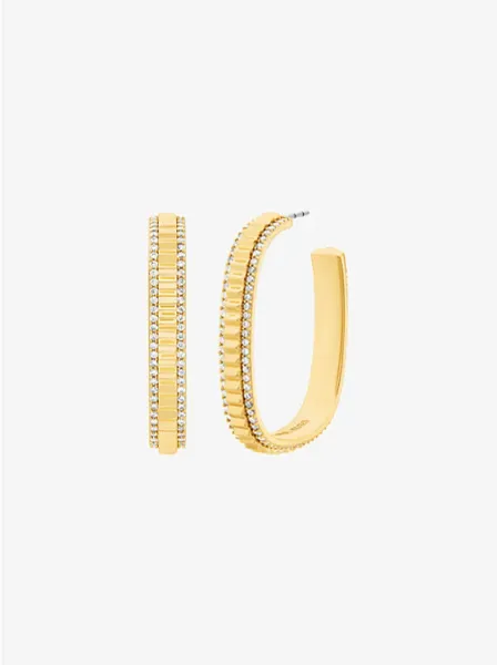 Large Pavé Gold-Tone Brass Hoop Earrings