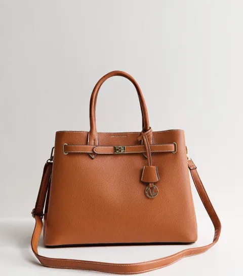 New Look Tan Faux Leather Triple Compartment Tote Bag Vegan