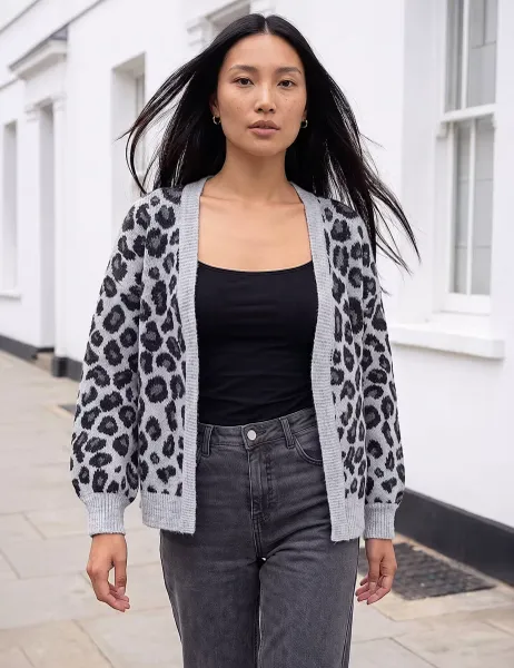 Roman Jacquard Animal Print Cardigan Grey Mix
