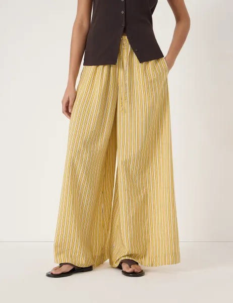 HUSH Striped Elasticated Waist Wide Leg Trousers Yellow Mix