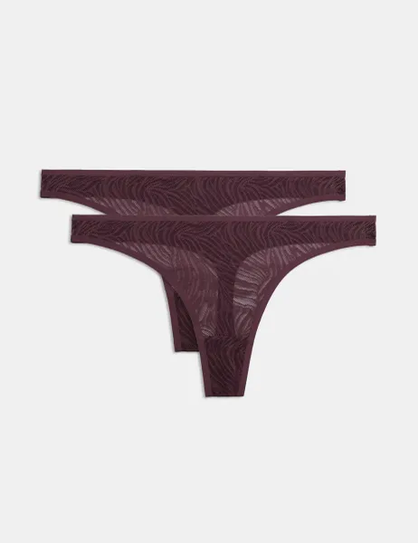 Body by M&S 2 Pack Body Lace Thongs Dark Aubergine