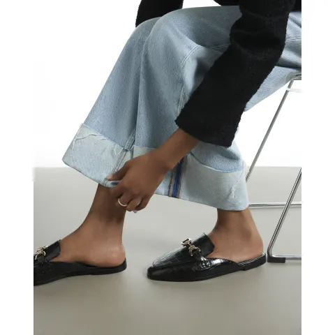 River Island Crocodile Embossed Backless Loafers