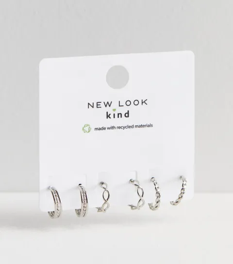 Pack Of 3 Silver Tone Mini Twist Hoop Earrings