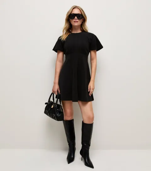 Women's Black Corduroy Batwing Sleeve Mini Dress