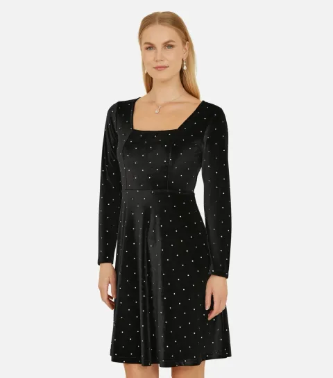 Women's Black Polka Dot A-line Mini Dress