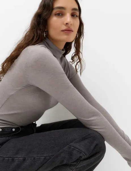 Marks & Spencer Wool Touch Layering Slim Roll Neck Top Grey
