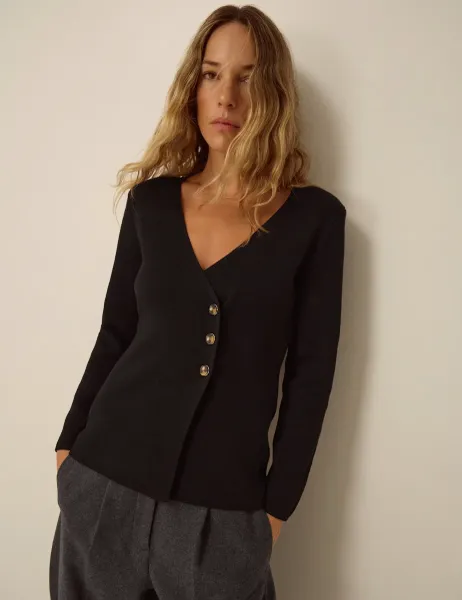 Monsoon V Neck Button Front Cardigan Black