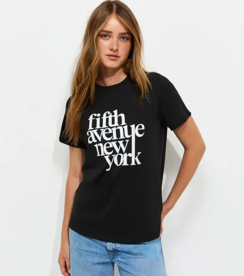 Women's Black Cotton Fifth Avenue Relaxed T-Shirt