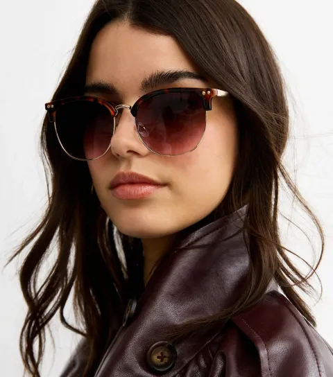 Brown Tortoiseshell Effect Round Frame Sunglasses