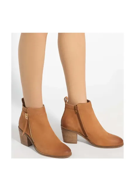 Dune London Suede Block Heel Ankle Boots Tan