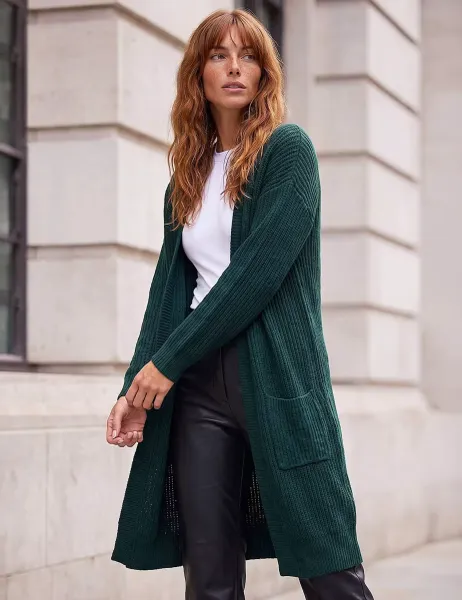 Longline Cardigan Khaki Mix