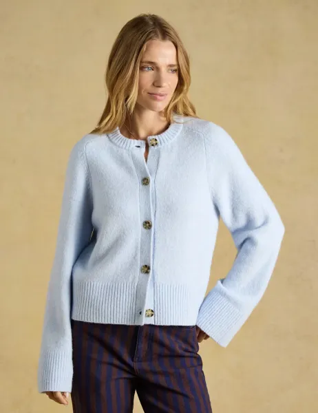 Joules Textured Crew Neck Cardigan Light Blue Mix