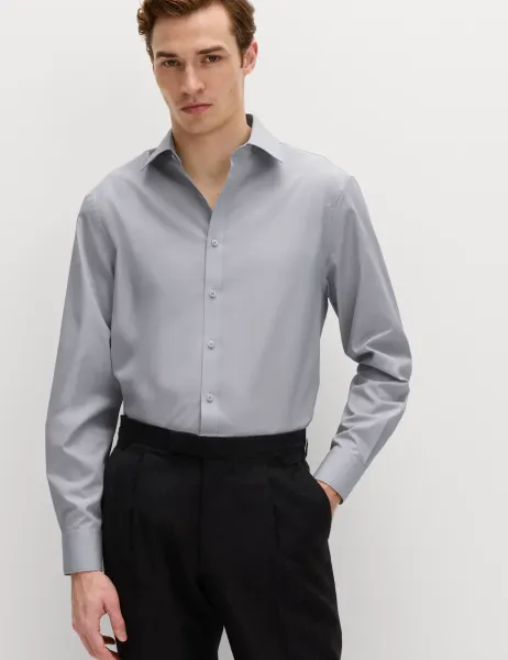 Marks & Spencer Regular Fit Easy Iron Cotton Blend Shirt Light Grey