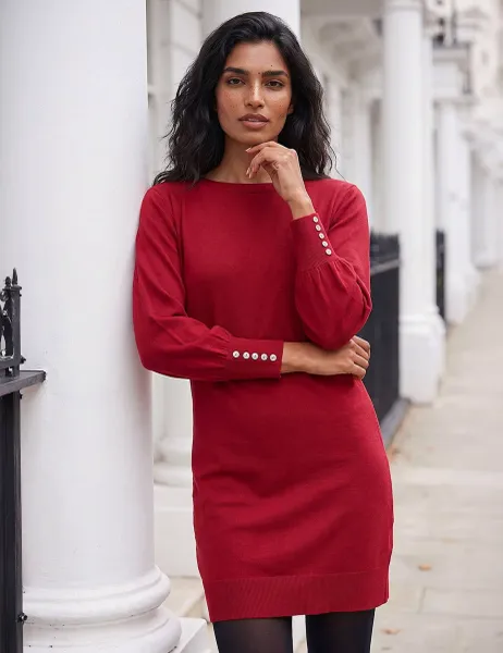 Roman Knitted Knee Length Jumper Dress Red
