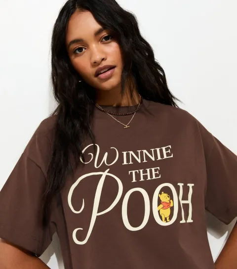 Women's Dark Brown Winnie The Pooh Oversized T-Shirt