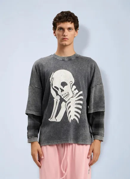 Skull Double Long-Sleeved T-Shirt