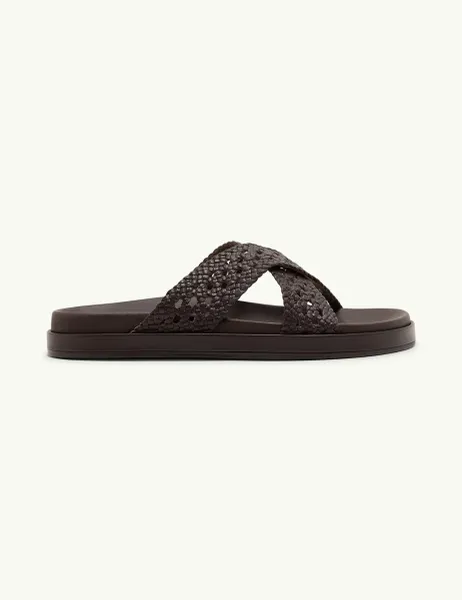 Nobody's Child Leather Weave Cross Strap Sliders Brown