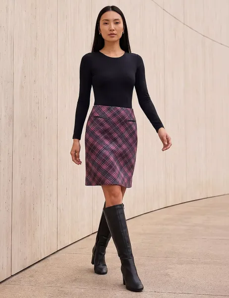Roman Checked Fitted Knee Length Pencil Skirt