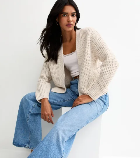 Women's Off White Chunky Open Front Cardigan