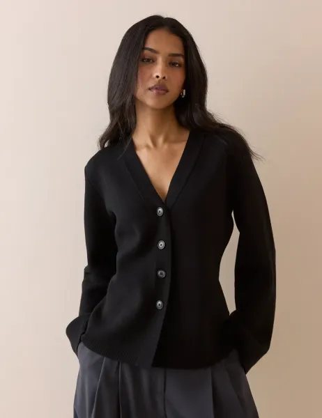 Nobody's Child V-Neck Button Front Cardigan Black