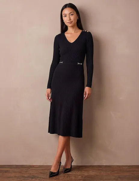 Roman V Neck Trim Detail Dress Black Mix