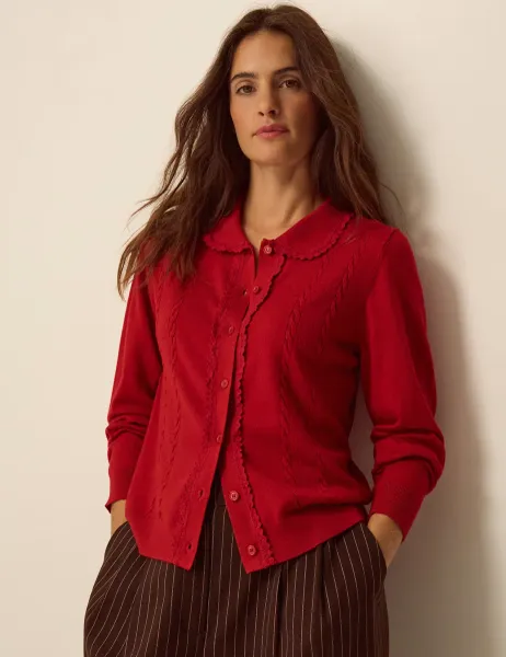 Monsoon Collar Detail Longline Cardigan Red