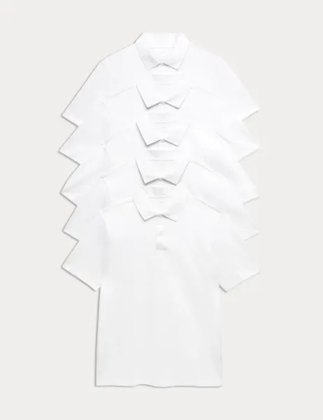 Marks & Spencer 5 Pack Pure Cotton Polo Shirts White Mix