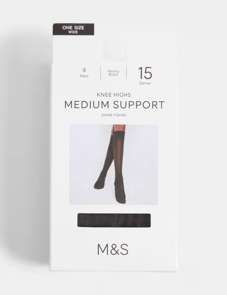 Marks & Spencer 4 Pack 15 Denier Support Knee High Socks Nearly Black