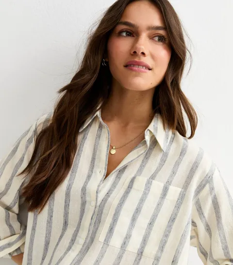 Women's Petite Blue Striped Long Sleeve Shirt