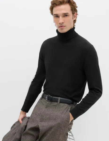 Marks & Spencer Pure Cotton Roll Neck Jumper Black