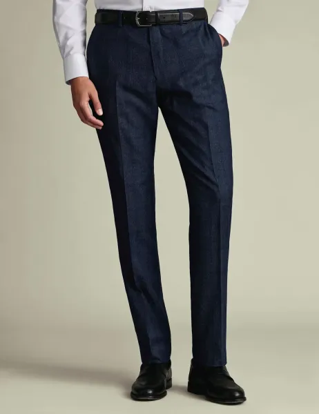 Charles Tyrwhitt Slim Fit Super 120s Wool Checked Suit Trousers Blue Mix