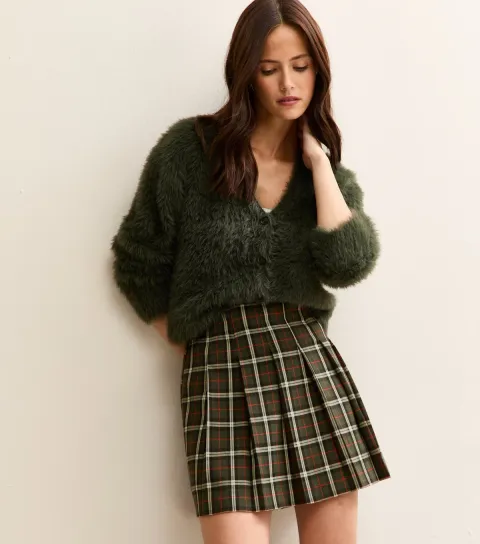 Women's Green Tartan Checked Knife Pleated Skirt